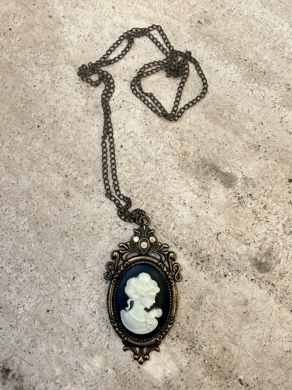 Black and white cameo necklace
